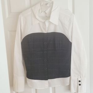 Monroe and Main long sleeve white button up with collar and built in vest